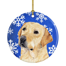 Load image into Gallery viewer, Labrador Winter Snowflakes Holiday Ornament - Round Ceramic Ornament – Artist-Designed Keepsake Decoration SC9376