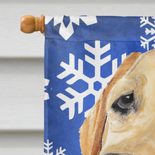 Load image into Gallery viewer, Labrador Winter Snowflakes Holiday Flag Canvas House Size