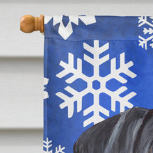 Load image into Gallery viewer, Doberman Winter Snowflakes Holiday Flag Canvas House Size