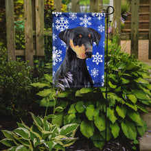Load image into Gallery viewer, Doberman Winter Snowflakes Holiday Garden Flag – Decorative Outdoor Yard Flag