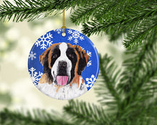 Load image into Gallery viewer, Saint Bernard Winter Snowflakes Holiday Ornament - Round Ceramic Ornament – Artist-Designed Keepsake Decoration SC9382