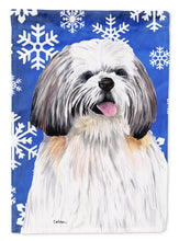 Load image into Gallery viewer, Shih Tzu Winter Snowflakes Holiday Flag Canvas House Size