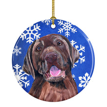 Load image into Gallery viewer, Labrador Winter Snowflakes Holiday Ornament - Round Ceramic Ornament – Artist-Designed Keepsake Decoration SC9384