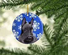 Load image into Gallery viewer, Scottish Terrier Winter Snowflakes Holiday Ornament - Round Ceramic Ornament – Artist-Designed Keepsake Decoration SC9386