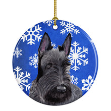 Load image into Gallery viewer, Scottish Terrier Winter Snowflakes Holiday Ornament - Round Ceramic Ornament – Artist-Designed Keepsake Decoration SC9386