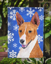 Load image into Gallery viewer, Basenji Winter Snowflakes Holiday Garden Flag – Decorative Outdoor Yard Flag