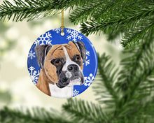 Load image into Gallery viewer, Boxer Winter Snowflakes Holiday Ornament - Round Ceramic Ornament – Artist-Designed Keepsake Decoration SC9390
