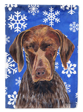 Load image into Gallery viewer, German Shorthaired Pointer Winter Snowflakes Holiday Flag Canvas House Size
