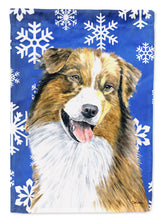 Load image into Gallery viewer, Australian Shepherd Winter Snowflakes Holiday Flag Canvas House Size