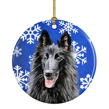Load image into Gallery viewer, Belgian Sheepdog Winter Snowflakes Holiday Ornament - Round Ceramic Ornament – Artist-Designed Keepsake Decoration SC9398