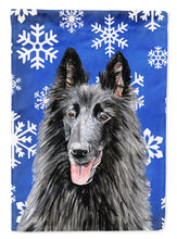 Load image into Gallery viewer, Belgian Sheepdog Winter Snowflakes Holiday Flag Canvas House Size