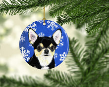 Load image into Gallery viewer, Chihuahua Winter Snowflakes Holiday Ornament - Round Ceramic Ornament – Artist-Designed Keepsake Decoration SC9399