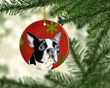 Load image into Gallery viewer, Boston Terrier Red Snowflakes Holiday Christmas Ornament - Round Ceramic Ornament – Artist-Designed Keepsake Decoration SC9400