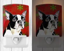 Load image into Gallery viewer, Boston Terrier Red Green Snowflakes Christmas Ceramic Night Light SC9400CNL