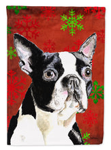 Load image into Gallery viewer, Boston Terrier Red Green Snowflakes Christmas Garden Flag – Decorative Outdoor Yard Flag