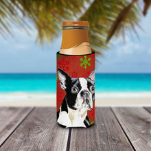 Load image into Gallery viewer, Boston Terrier Red Green Snowflakes Christmas Slim Can Hugger – Fun &amp; Functional Drink Coolers SC9400MUK