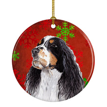Load image into Gallery viewer, Springer Spaniel Red Snowflakes Holiday Christmas Ornament - Round Ceramic Ornament – Artist-Designed Keepsake Decoration SC9401