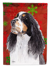 Load image into Gallery viewer, Springer Spaniel Red and Green Snowflakes Holiday Christmas Garden Flag – Decorative Outdoor Yard Flag