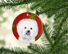 Load image into Gallery viewer, Bichon Frise Red Snowflakes Holiday Christmas Ornament - Round Ceramic Ornament – Artist-Designed Keepsake Decoration SC9402
