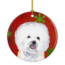 Load image into Gallery viewer, Bichon Frise Red Snowflakes Holiday Christmas Ornament - Round Ceramic Ornament – Artist-Designed Keepsake Decoration SC9402
