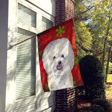 Load image into Gallery viewer, Bichon Frise Red and Green Snowflakes Holiday Christmas Flag Canvas House Size