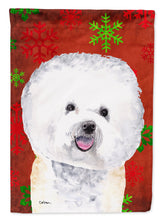 Load image into Gallery viewer, Bichon Frise Red and Green Snowflakes Holiday Christmas Flag Canvas House Size