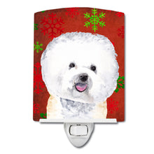 Load image into Gallery viewer, Bichon Frise Red and Green Snowflakes Holiday Christmas Ceramic Night Light SC9402CNL