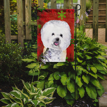 Load image into Gallery viewer, Bichon Frise Red and Green Snowflakes Holiday Christmas Garden Flag – Decorative Outdoor Yard Flag