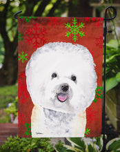 Load image into Gallery viewer, Bichon Frise Red and Green Snowflakes Holiday Christmas Garden Flag – Decorative Outdoor Yard Flag