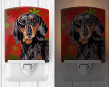 Load image into Gallery viewer, Dachshund Red and Green Snowflakes Holiday Christmas Ceramic Night Light SC9403CNL