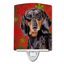 Load image into Gallery viewer, Dachshund Red and Green Snowflakes Holiday Christmas Ceramic Night Light SC9403CNL
