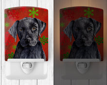 Load image into Gallery viewer, Labrador Red and Green Snowflakes Holiday Christmas Ceramic Night Light SC9404CNL