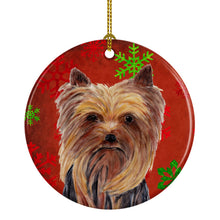 Load image into Gallery viewer, Yorkie Red Snowflakes Holiday Christmas Ornament - Round Ceramic Ornament – Artist-Designed Keepsake Decoration SC9405