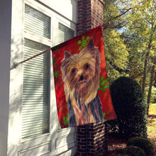 Load image into Gallery viewer, Yorkie Red and Green Snowflakes Holiday Christmas Flag Canvas House Size