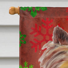 Load image into Gallery viewer, Yorkie Red and Green Snowflakes Holiday Christmas Flag Canvas House Size