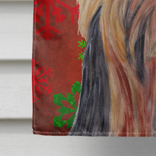 Load image into Gallery viewer, Yorkie Red and Green Snowflakes Holiday Christmas Flag Canvas House Size