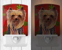 Load image into Gallery viewer, Yorkie Red and Green Snowflakes Holiday Christmas Ceramic Night Light SC9405CNL
