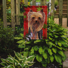 Load image into Gallery viewer, Yorkie Red and Green Snowflakes Holiday Christmas Garden Flag – Decorative Outdoor Yard Flag