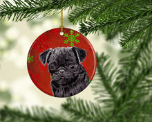 Load image into Gallery viewer, Pug Red Snowflakes Holiday Christmas Ornament - Round Ceramic Ornament – Artist-Designed Keepsake Decoration SC9406