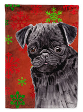 Load image into Gallery viewer, Pug Red and Green Snowflakes Holiday Christmas Flag Canvas House Size