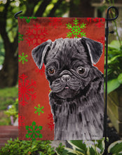 Load image into Gallery viewer, Pug Red and Green Snowflakes Holiday Christmas Garden Flag – Decorative Outdoor Yard Flag