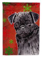Load image into Gallery viewer, Pug Red and Green Snowflakes Holiday Christmas Garden Flag – Decorative Outdoor Yard Flag