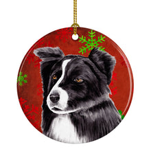 Load image into Gallery viewer, Border Collie Red Snowflakes Holiday Christmas Ornament - Round Ceramic Ornament – Artist-Designed Keepsake Decoration SC9407