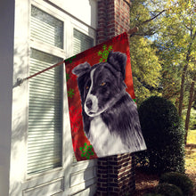 Load image into Gallery viewer, Border Collie Red and Green Snowflakes Holiday Christmas Flag Canvas House Size