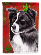 Load image into Gallery viewer, Border Collie Red and Green Snowflakes Holiday Christmas Flag Canvas House Size