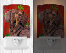 Load image into Gallery viewer, Dachshund Red and Green Snowflakes Holiday Christmas Ceramic Night Light SC9408CNL