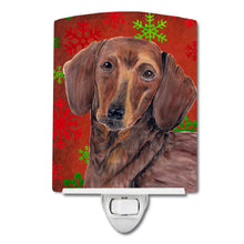 Load image into Gallery viewer, Dachshund Red and Green Snowflakes Holiday Christmas Ceramic Night Light SC9408CNL