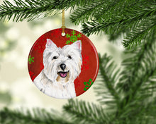 Load image into Gallery viewer, Westie Red Snowflakes Holiday Christmas Ornament - Round Ceramic Ornament – Artist-Designed Keepsake Decoration SC9410