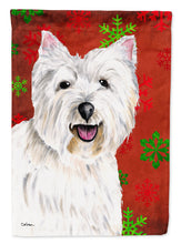 Load image into Gallery viewer, Westie Red and Green Snowflakes Holiday Christmas Flag Canvas House Size