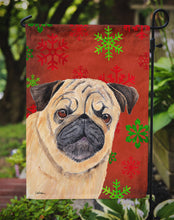 Load image into Gallery viewer, Pug Red and Green Snowflakes Holiday Christmas Garden Flag – Decorative Outdoor Yard Flag